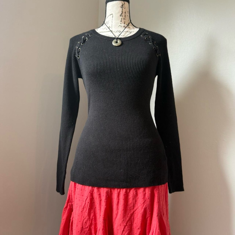 y2k embellished black rib knit sweater